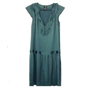Anthropologie Viola Dark Green Drop Waist Dress